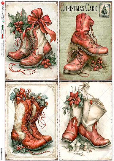 Decoupage Rice Paper Christmas Boots Old-objects 0060 22x32cm