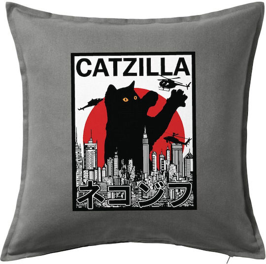 Koupakoupa Μαξιλάρι Καναπέ Catzilla από 100% Βαμβάκι Γκρι 50x50εκ.
