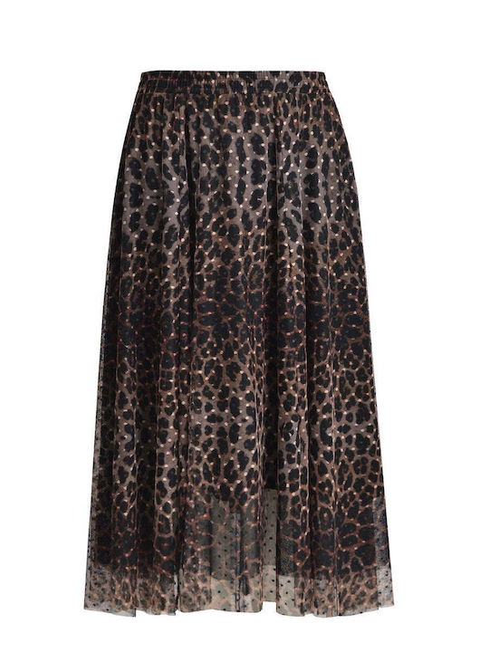 Плисе Висока Талия Midi Дамска Пола Леопардов Leopard