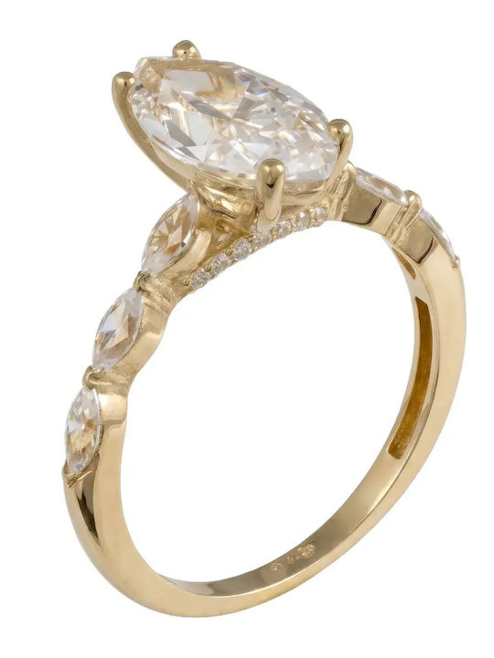 Single Stone Ring From 9K Gold With Zircon Single Stone Ring From 9K Gold With Zircon