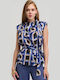 Damenbluse Satin Ärmellose Drapierung Blauer 1745005-mpl