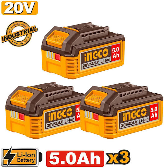 Ingco Set 2 Lithium Werkzeugbatterien 20V mit Batteriekapazität 5Ah