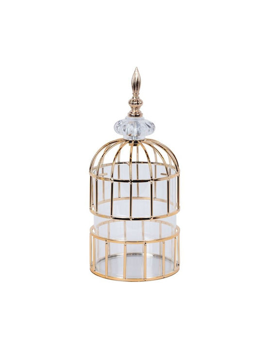 Lantern Cage 752-10032 13x32cm Gold Metallic Glass