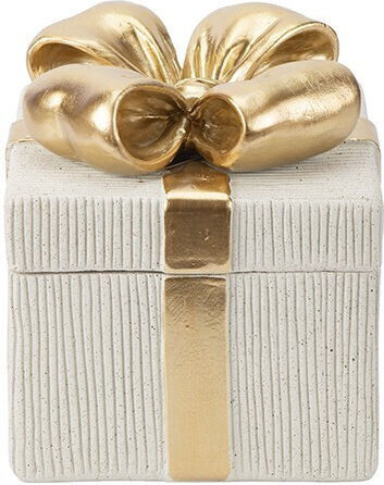 Tischdekoration Geschenkbox Polyresin Elfenbein Gold 14,5x14,5x15,5cm Estheti 819-01924