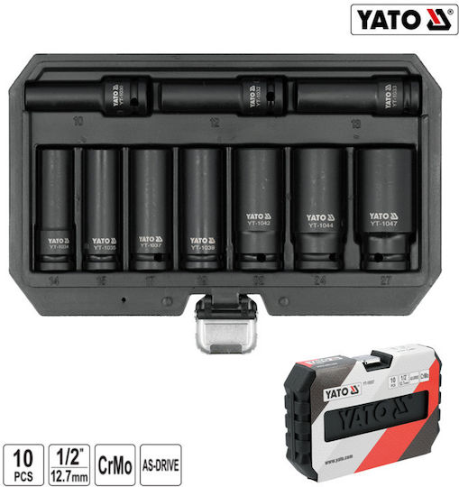 Yato Long Pneumatic Sockets With 1/2" Frame Host Set 10 Pieces