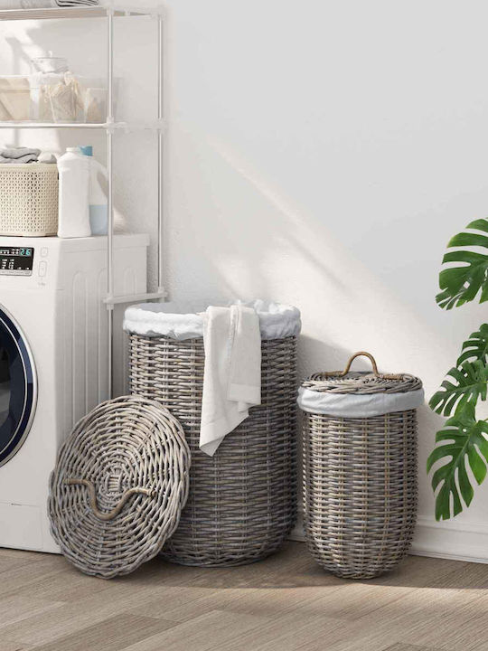 vidaXL Laundry Basket Wicker with Lid Gray