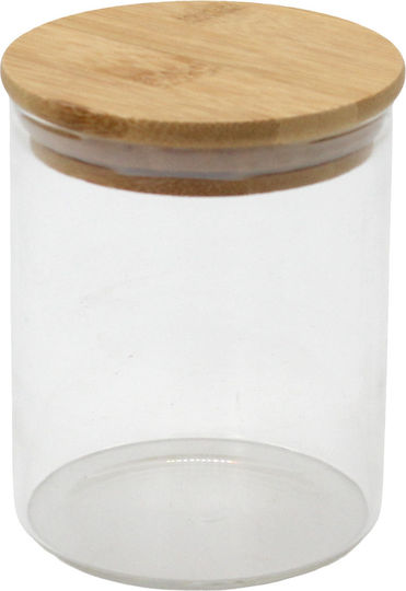 Glass Storage Jar 450 Ml Ø8.5x10.5 Cm Wooden Lid Keskor 62573