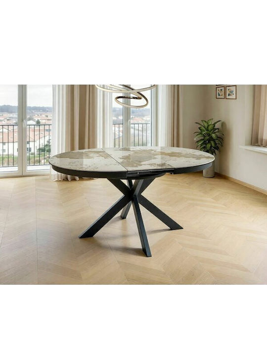 Detroit 998 Round Extendable Dining Room Table with Black Marble Surface 76x76cm
