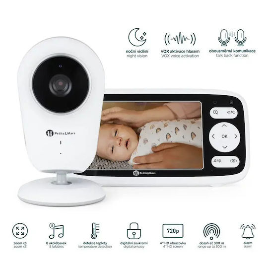 Petite & Mars Nano 4.0 Monitor pentru bebeluși fără fir cu audio bidirecțională și cântece de leagăn