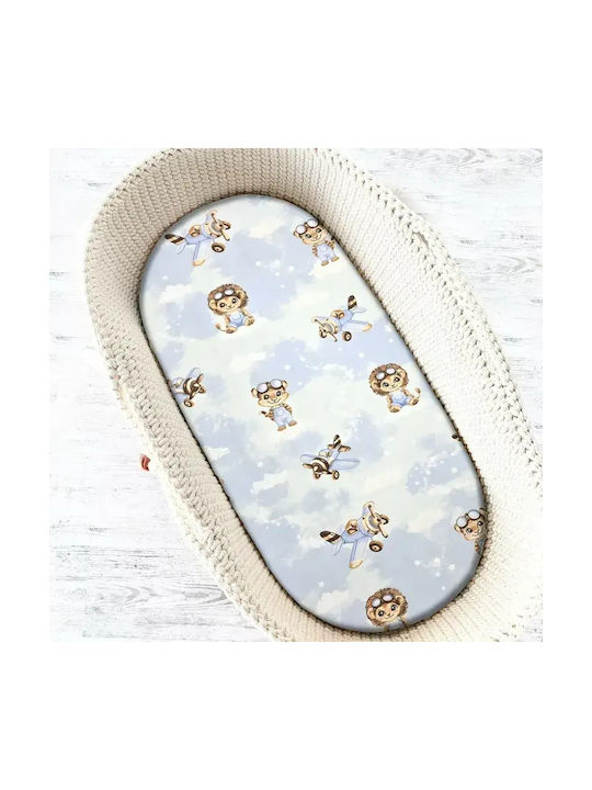 Qmini Set Lenjeri De Patut Bebe Pentru Cradle Din Bumbac Cu Cauciuc Albastru Deschis 80x35cm