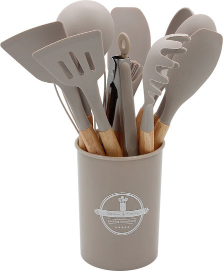 Keskor Kochgeschirr-Set aus Silikon mit Ständer 11 Stück Braun