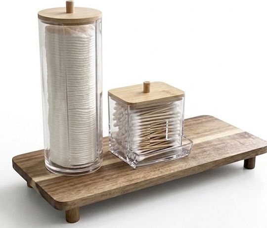 Bathroom Accessory Set Wooden Transparent 3 Pieces