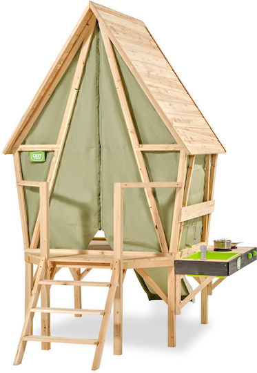 Exit Toys Wooden Kids Playhouse with Slide & Kitchen Green