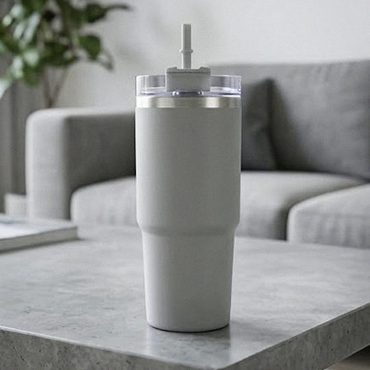 TnS Thermos Bottle Stainless Steel 600ml Grey with Straw