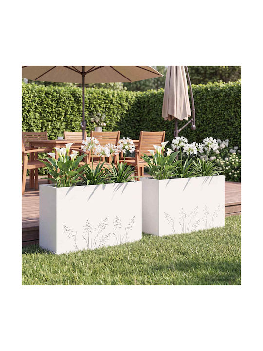 vidaXL Set Of 2 White Metallic Flower Pots