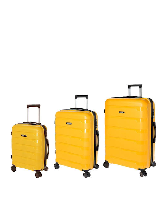 Seagull Hard Yellow Travel Suitcases with 4 Wheels Set of 3 Pieces