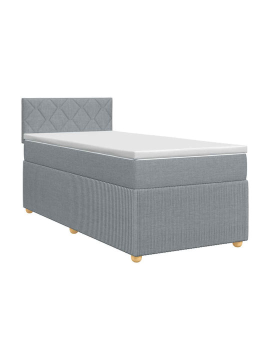 Single Upholstered Bed with Fabric Light Grey w...