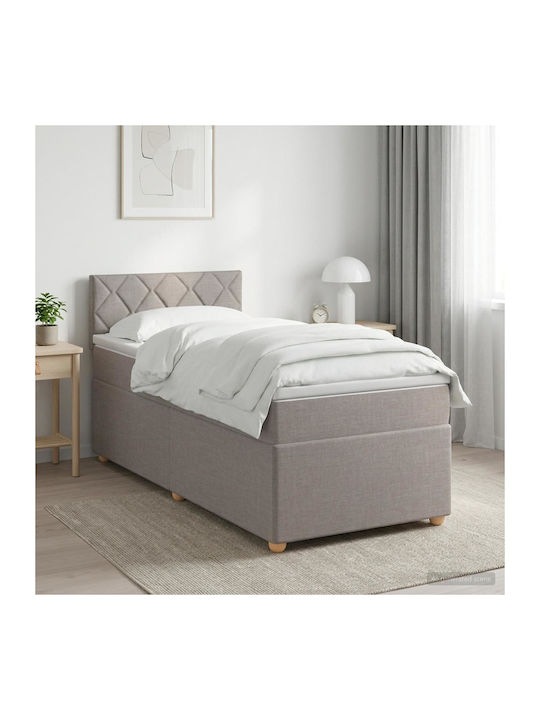 Single Upholstered Bed with Fabric Taupe with S...
