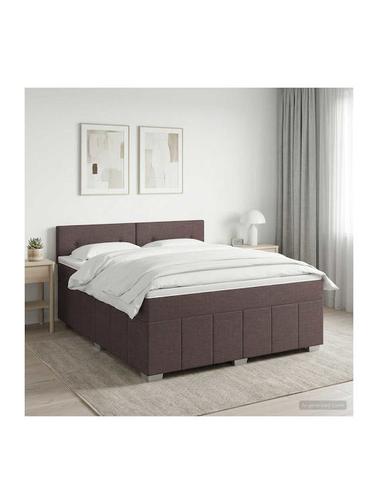 Double Upholstered Bed with Fabric Dark Brown w...