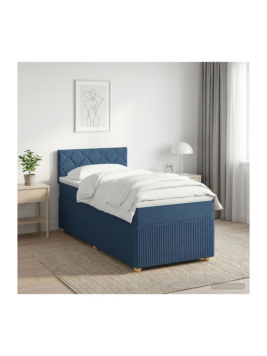 Single Upholstered Bed with Fabric Blue with Sl...