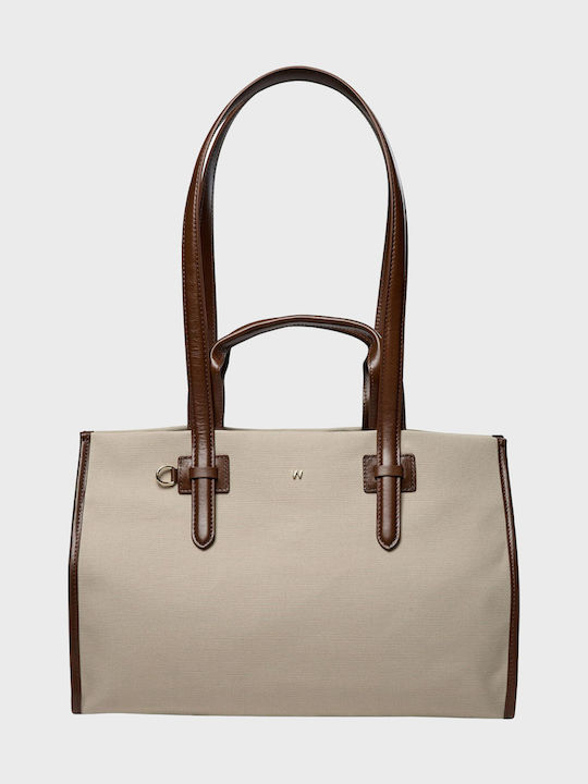 Set Leather Women's Shopper Shoulder Bag Beige