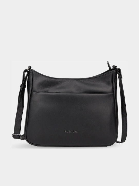 Leder Damen Schultertasche Schwarz