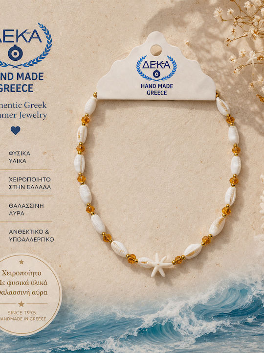 Deka Handmade Necklace Natural Seashell Stones Metal Chain 50 Cm Orange