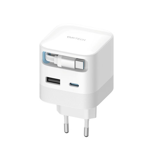 Cuktech Cuktech GaN Handyladegerät mit USB-A Ausgangsanschlüssern und USB-C Ausgangsanschlüssern und Kabel USB-C 67W Weiß (AD653W)