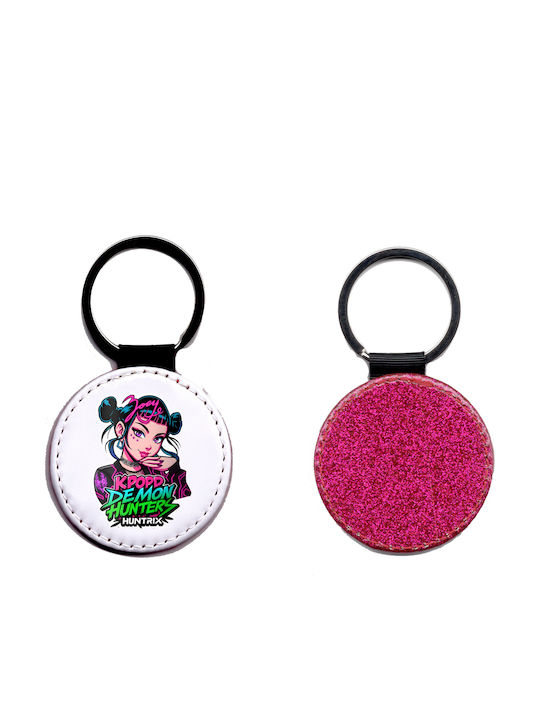 Breloc Rotund Din Piele Kpop Demon Hunters Sclipici Fuchsia