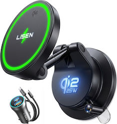 Lisen Mobile Phone Mount with 25W Wireless Charging Black Lisen Mobile Phone Mount with 25W Wireless Charging Black