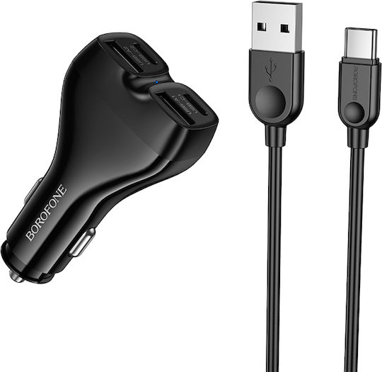 Borofone Car Charger Bz35 Leader 2 X Type C + Usb Pd 30w Cable Usb To Type C Black