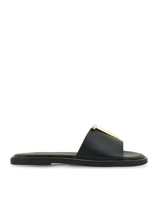 Leder Flache Sandalen für Damen Schwarz