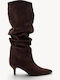 Brown Suede Boots Ruched Design Pointed Toe