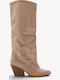 Beige Boots Pointed Toe Thick Heel