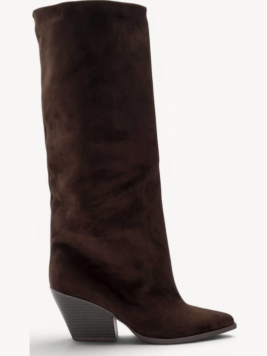 Brown Boots Pointed Toe Thick Heel