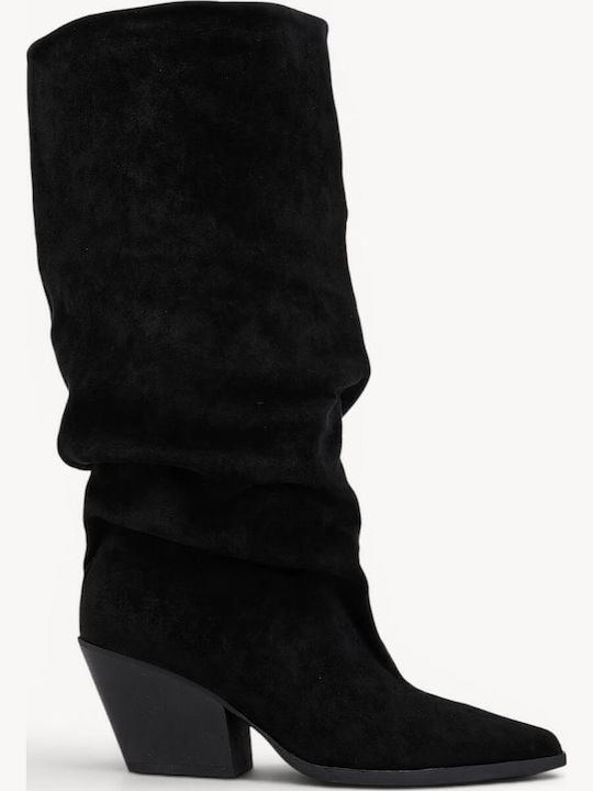 Black Boots Slouch Pointed Toe Heel