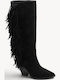 Black Western Boots with Fringes Low Heel