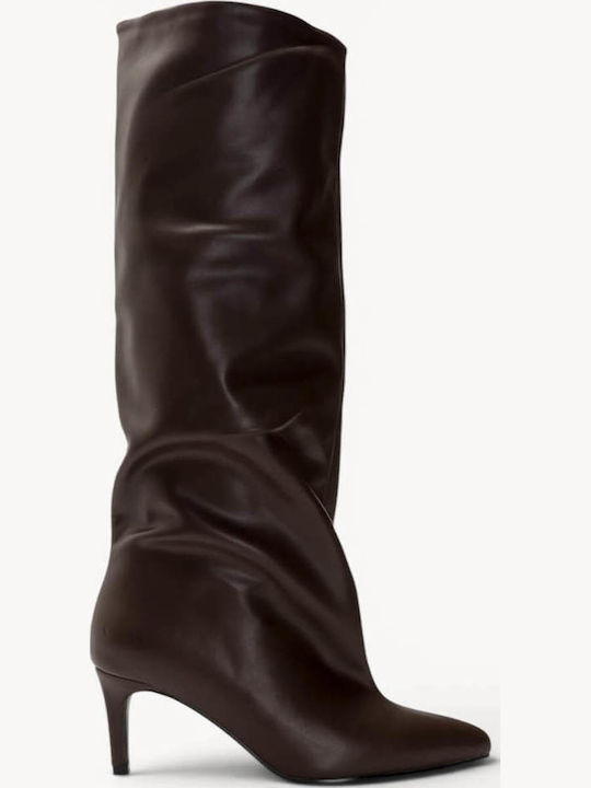 Brown Slouch Boots Kitten Heel