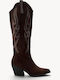 Brown Western Boots with Rhinestones Slanted Heel