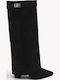 Black Pointed Suede Boots Decorative Buckle