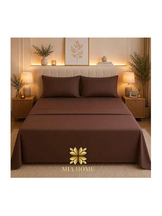 Mia Home Bed Sheet Set With 2 Pillowcases Super King 240x270cm Brown 3 Pieces