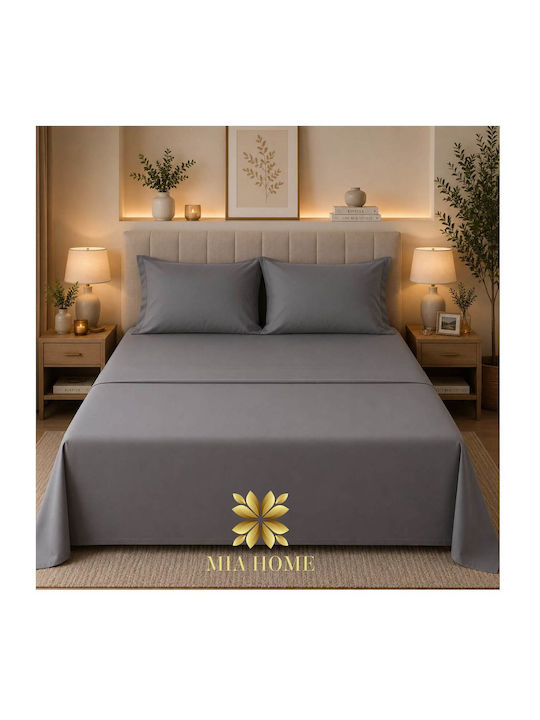 Mia Home Bed Sheet Set With 2 Pillowcases 240x270cm Grey (3 Pieces)