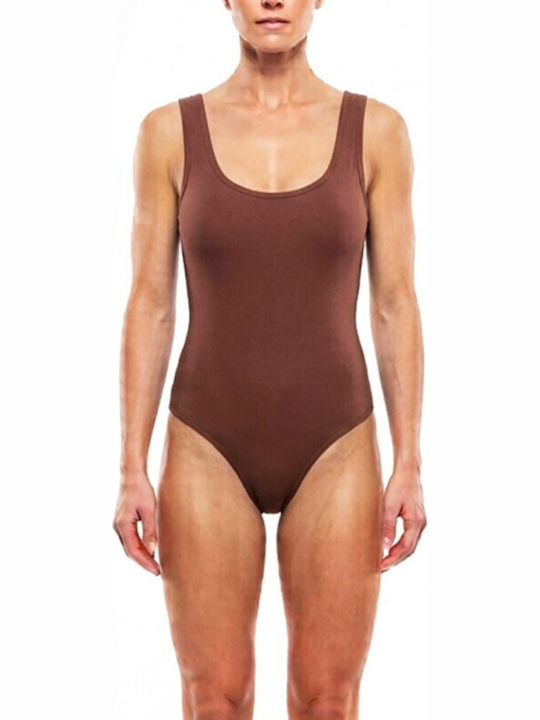 Damen-Bodysuit Feminin Breite Träger Braun 1115kaf