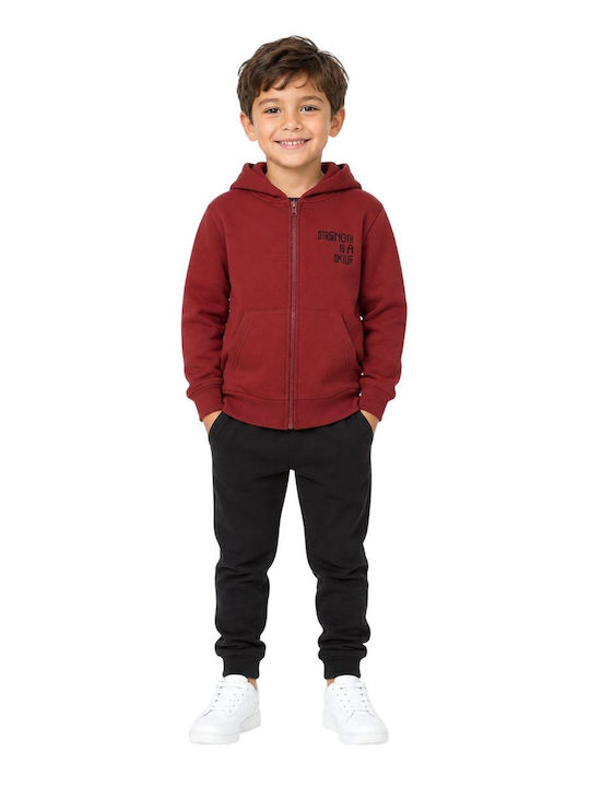 Bluza și Hanoracul pentru Copii Cardigan Cu Glugă și Buzunare Burgundy