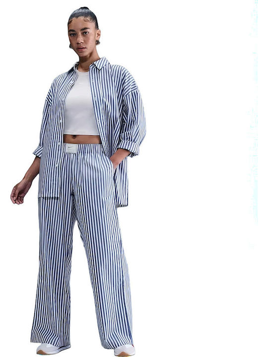 Sportswear Women's High Rise Fabric Striped Blue Pants