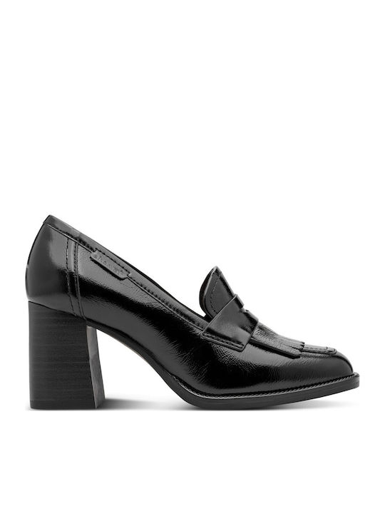 Leder Loafer Pumps mit Mittelhohem Absatz Schwarz