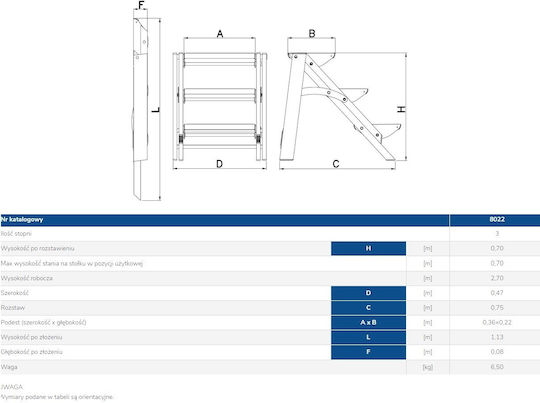 Folding Step Ladder Aluminum 3 Steps 70cm