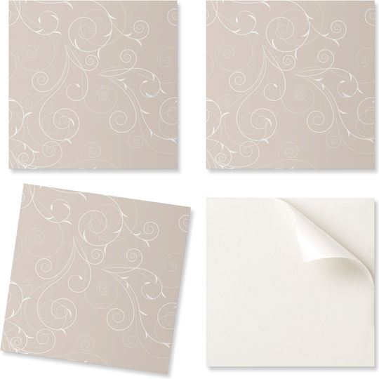 Set Of Vinyl Tile Stickers Print Thin Spirals Leaves 20x20x20 Cm