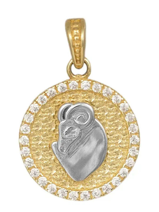 Hängendes Charm Tierkreiszeichen Widder aus Weißgold 9K mit Zirkon