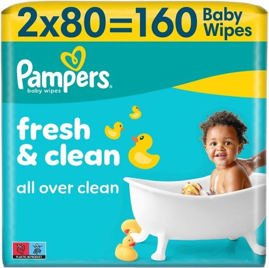 Pampers & Clean Бебешки кърпички Без Алкохол & Parabens 2x80бр